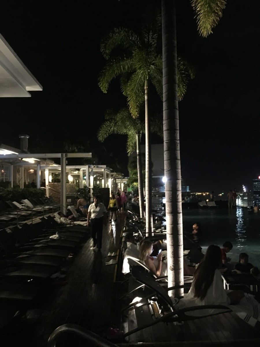 Loungers and palm trees at the Marina Bay Sands skypark