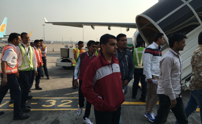 Disembarking at Delhi Airport