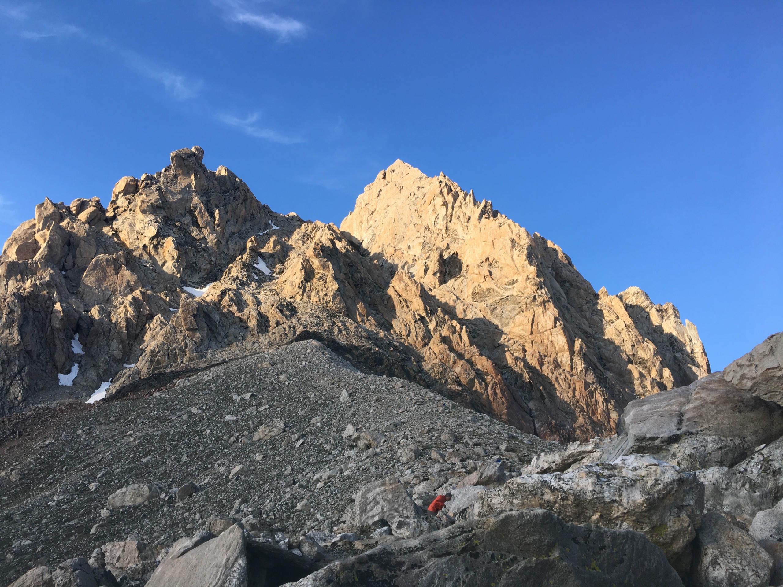 Grand Teton seen from Lower Saddle Exum Ridge Alpenglow